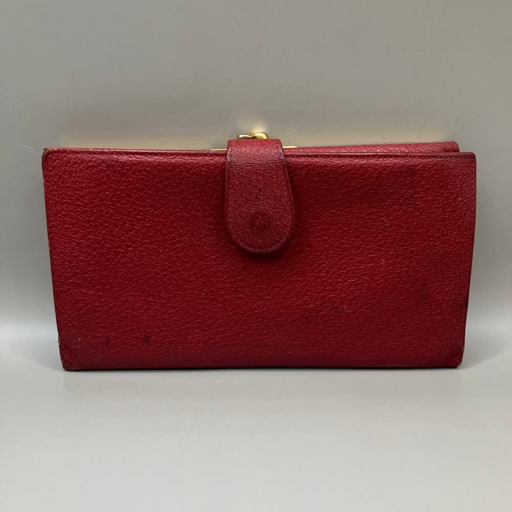 VTG Gucci Wallet Red‎ Leather Bifold Kisslock Framed Card Holder Classic Luxury